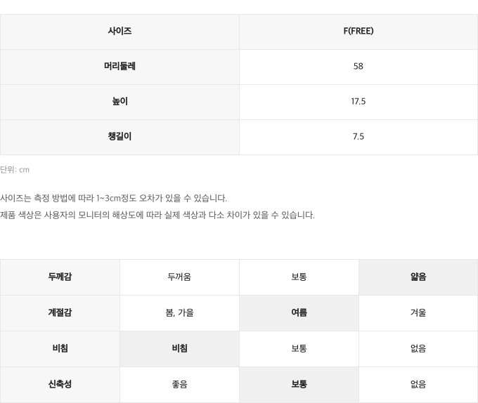사이즈표