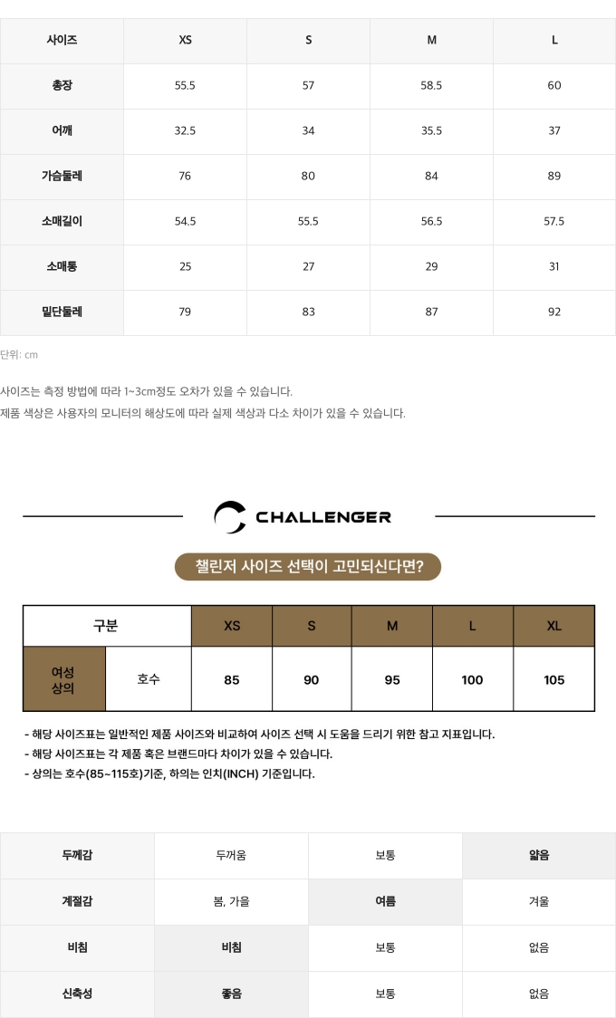 제품 핏 가이드 이미지